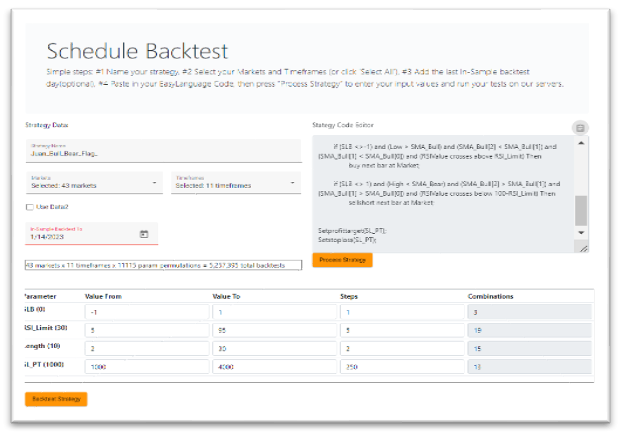 Tradesq strategy scheduler screen screenshot